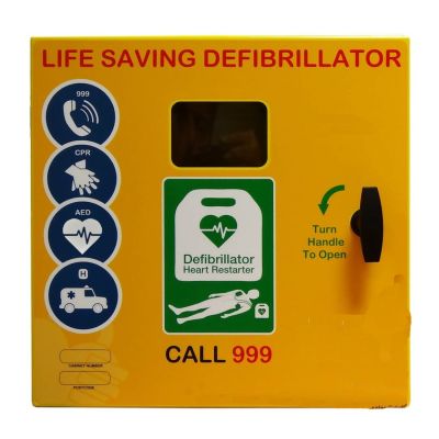 Defibrillator Cabinet - Square -Stainless Steel unlocked & Electrics ideal for Outdoor use - Yellow