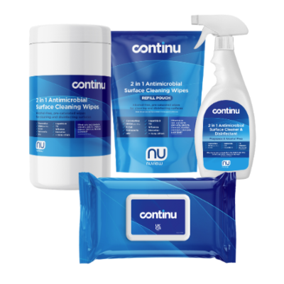 Continu wipes and spray range
