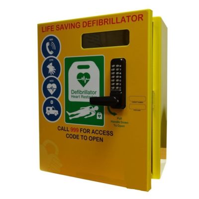 Defibrillator Cabinet - Rectangle - Stainless Steel Yellow, Keypad lock, Heated, LED Light