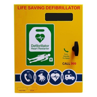 Defibrillator Cabinet - Rectangle - Stainless Steel unlocked & Electrics ideal for Outdoor use - Yellow