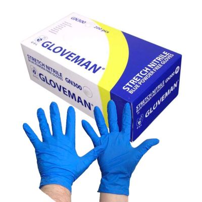 Powder & Latex Free Stretch Nitrile Gloves - Blue (Box of 200)
