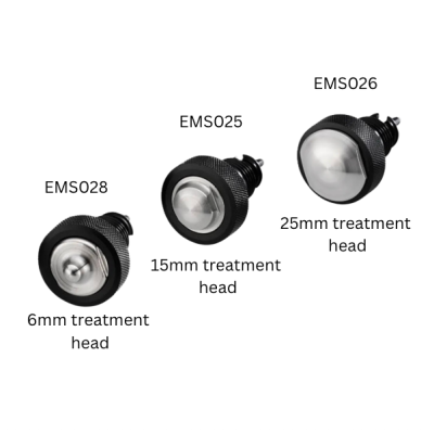 3 sized treatment heads for the EMS Primo Shockwave.
6mm, 15mm and 25mm