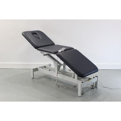 Gymna Uniphy Trio Classic 3 Section Twin Lift Electric Couch with NEW Dark Blue Upholstery & Breathe Hole front face mid height head section lifted