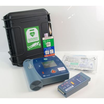 Laerdal Heartstart FR2+ AED Defibrillator with Battery (79%), 1 NEW Pack of Electrodes & Robust Carry Case