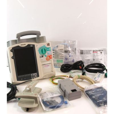 Philips HeartStart MRx Defibrillator Biphasic AED with 3 lead ECG, Power brick, NEW Defib Pads & NEW ECG Electrodes, NEW SPO2 sensor, NEW NIBP cuff