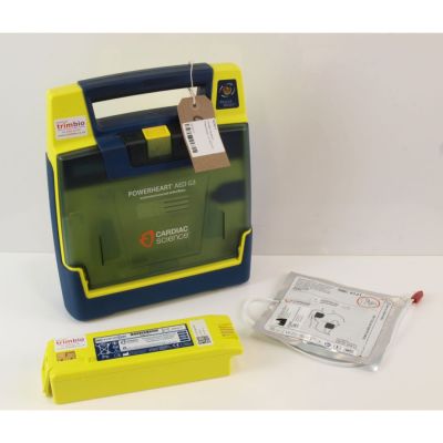 Cardiac Science G3 AED Semi Automatic Defibrillator with Battery (83%) & 1 Pack of NEW Electrodes