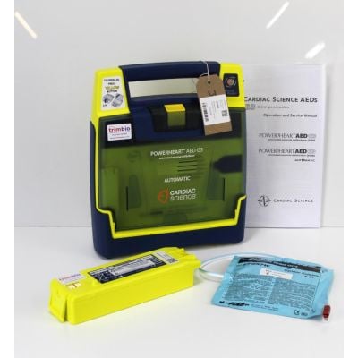 Cardiac Science G3 Fully Automatic AED Defibrillator with Battery (95%) & 1 NEW Pack of Electrodes 