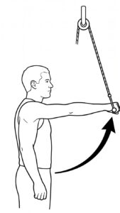 A person performing a shoulder‑pulley abduction exercise, working the arm out to the side to support controlled rotator‑cuff activation and safe rehabilitation.