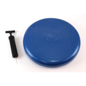 A 33 cm wobble cushion with a textured raised‑dot surface and hand pump, designed to improve balance, core stability and postural control during rehabilitation or exercise.