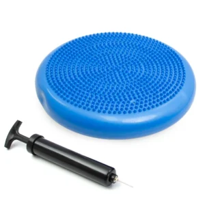 Blue 33cm wobble cushion balance disc with inflation pump at Trimbio